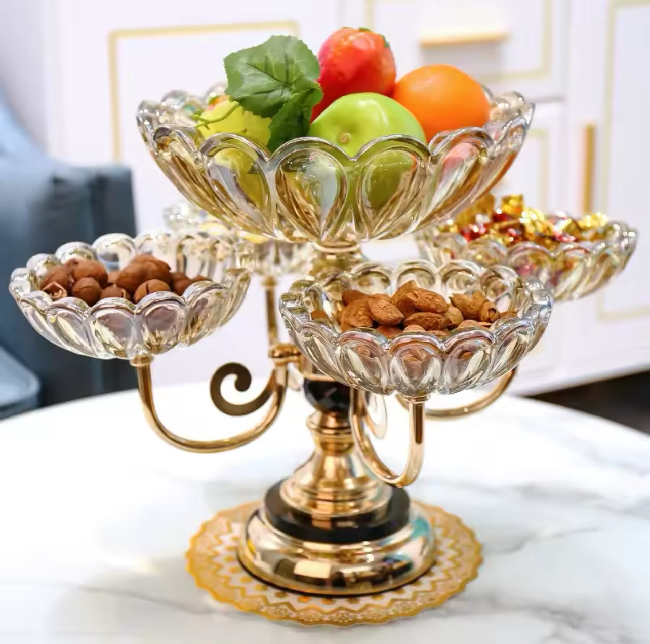 Rotatable Glass Fruit Basket Multilayer Decor