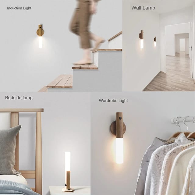 "Intelligent Sensor Rechargeable Induction Light Wooden Look