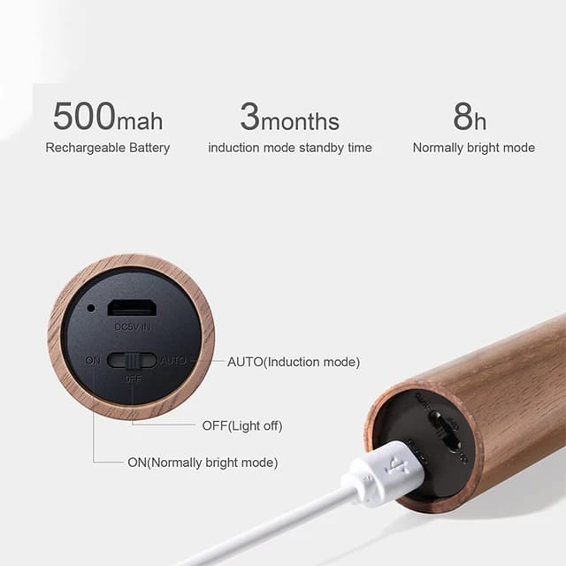 "Intelligent Sensor Rechargeable Induction Light Wooden Look