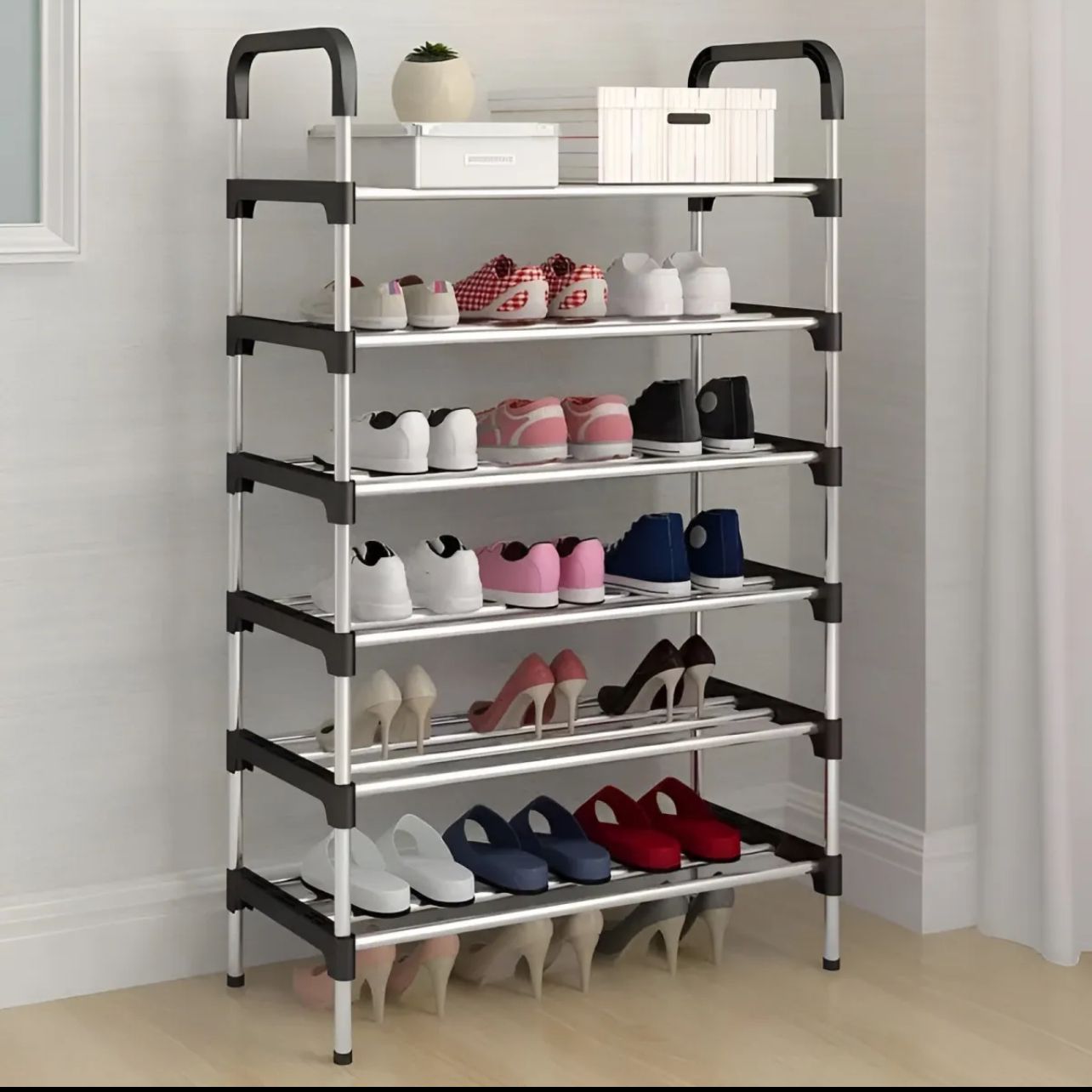 Stainless Steel Foldable 7 Layers Open Shoe Rack