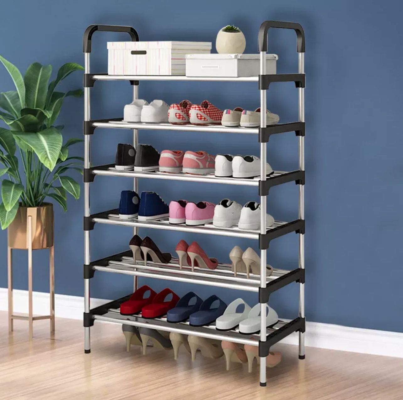 Stainless Steel Foldable 7 Layers Open Shoe Rack