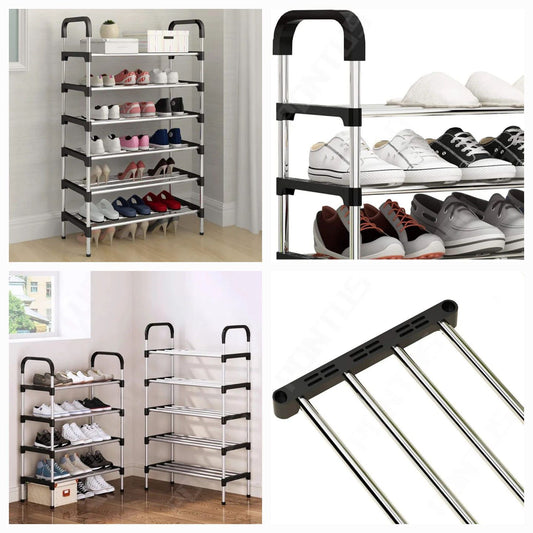 Stainless Steel Foldable 7 Layers Open Shoe Rack